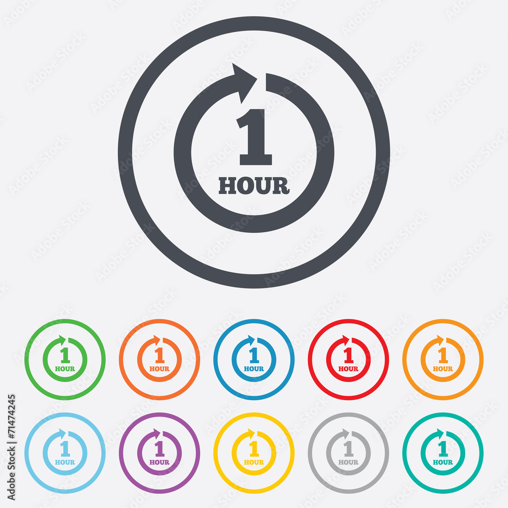 Every hour sign icon. Full rotation arrow. Every hour sign icon. Full rotation arrow.