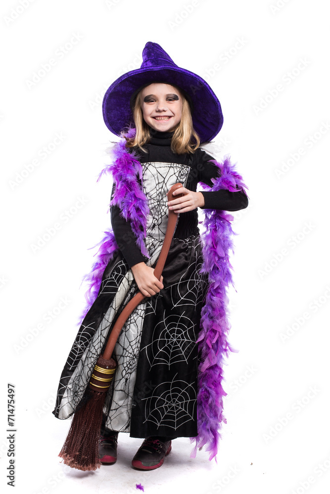Cute little Halloween witch with broom Cute little Halloween witch with broom