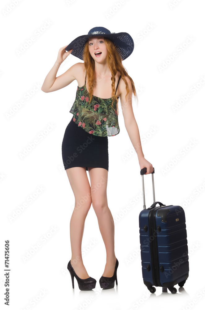 Travel vacation concept with luggage on white Travel vacation concept with luggage on white