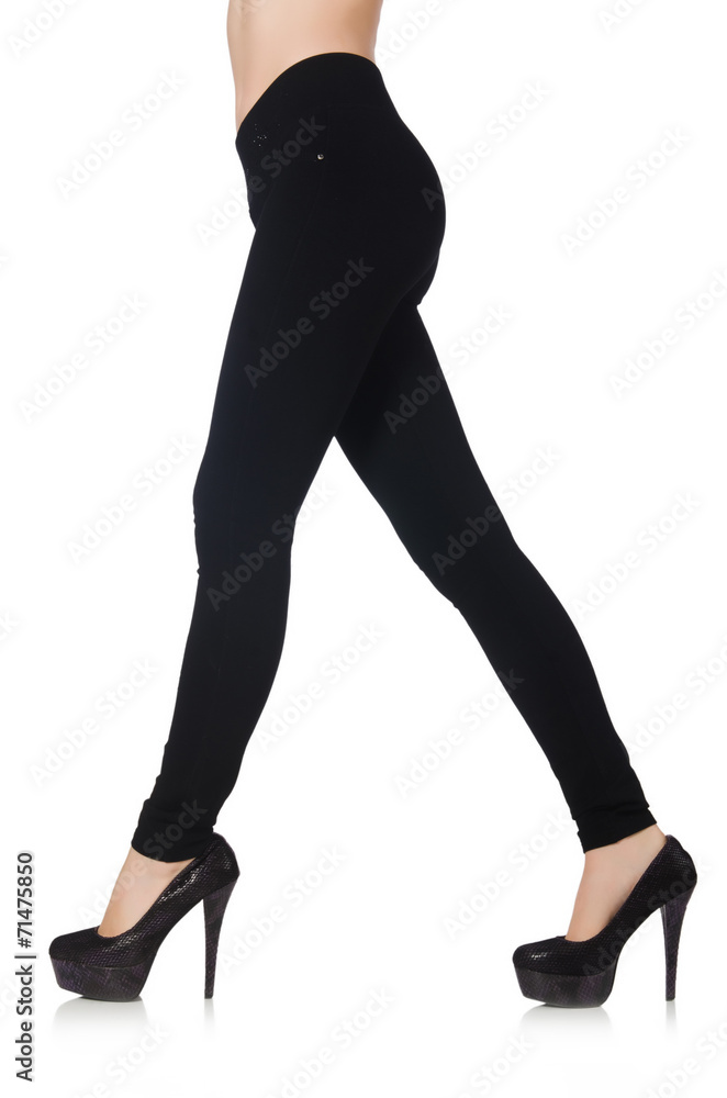 Black leggings in beauty fashion concept isolated on white Black leggings in beauty fashion concept isolated on white