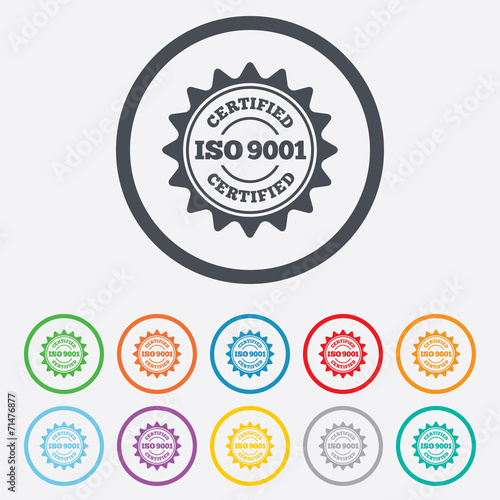 ISO 9001 certified sign. Certification stamp.