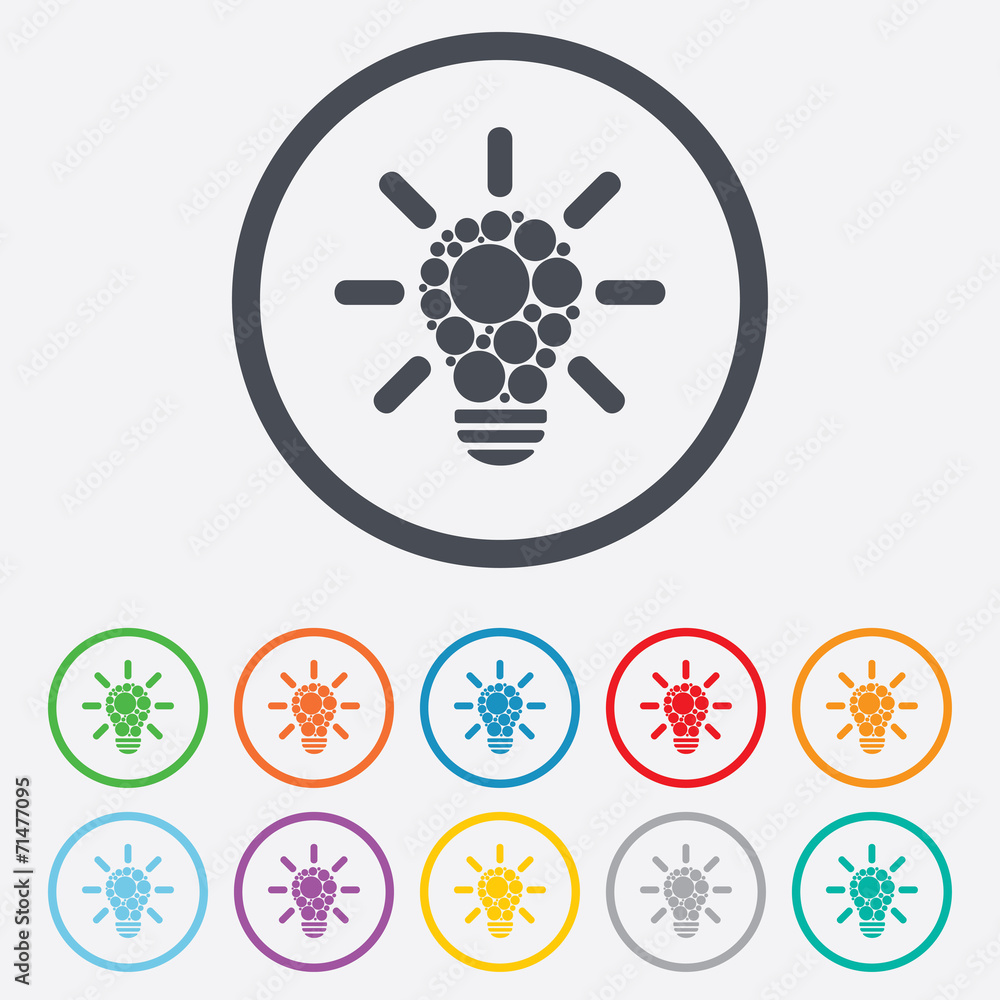 Light lamp sign icon. Bulb with circles symbol Light lamp sign icon. Bulb with circles symbol