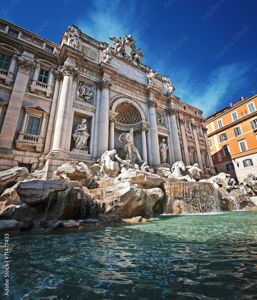 Trevi Fountain (Vintage style). Rome - Italy.