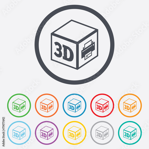 3D Print sign icon. 3d cube Printing symbol.
