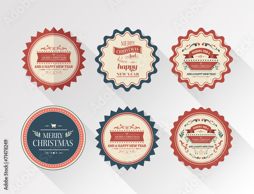 Stylish merry christmas message badges vector
