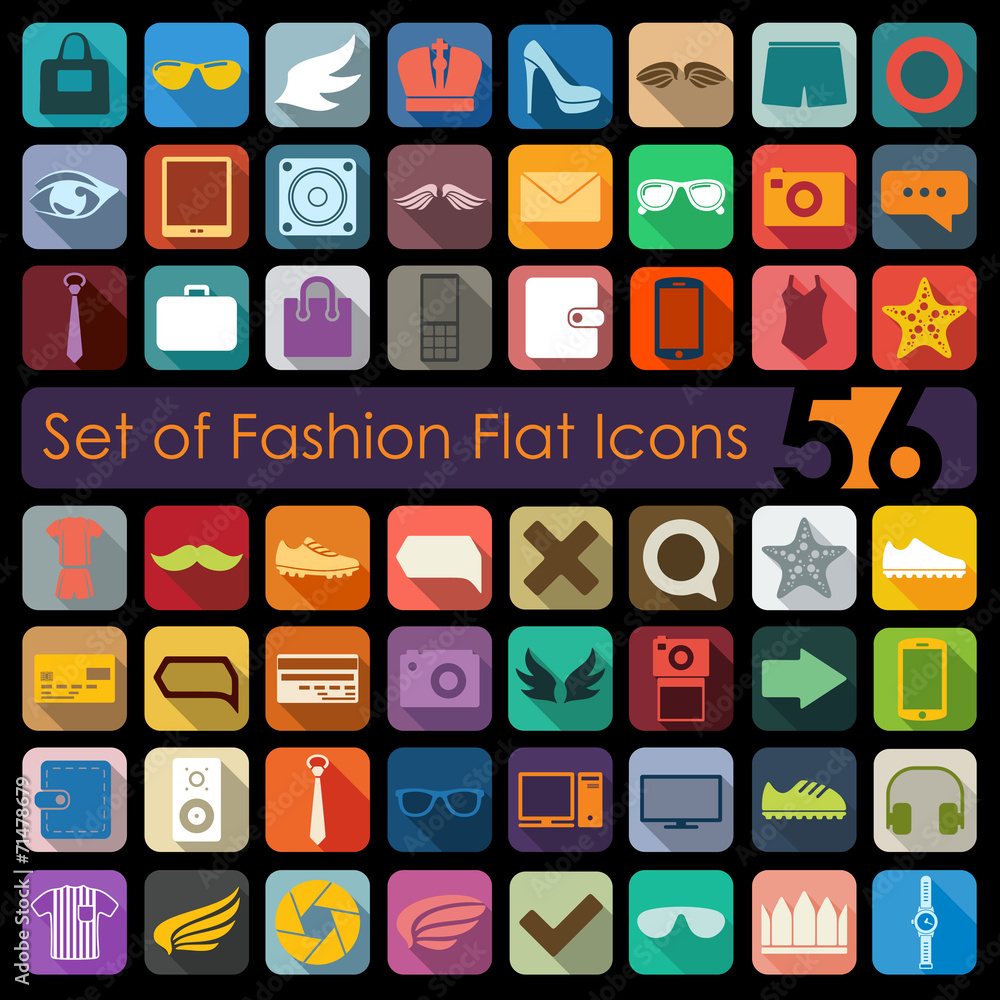Set of fashion flat icons Set of fashion flat icons
