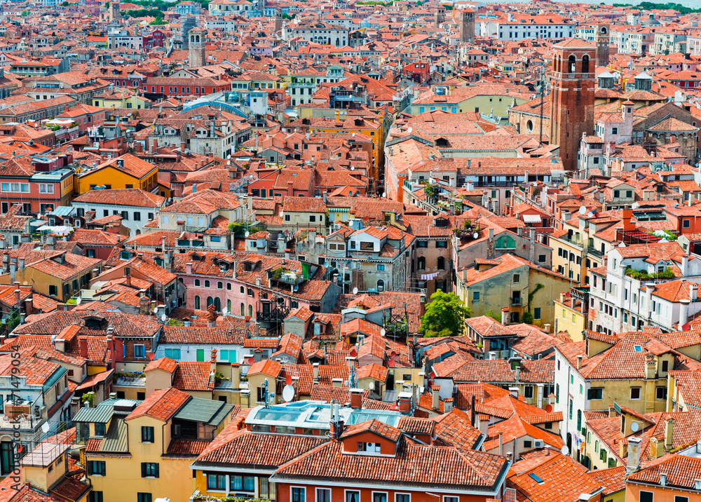 Panoramic view of Venice from San Marco bell tower, Italy