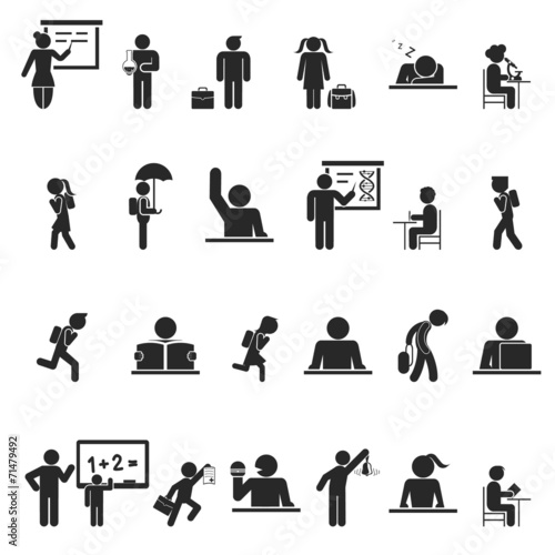Set of black school children silhouette icons