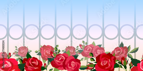 Horizontal seamless pattern of red roses