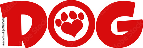 Dog Red Text With Love Paw Print