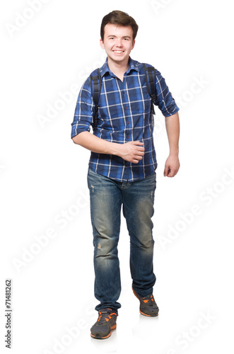 Student with backpack isolated on the white