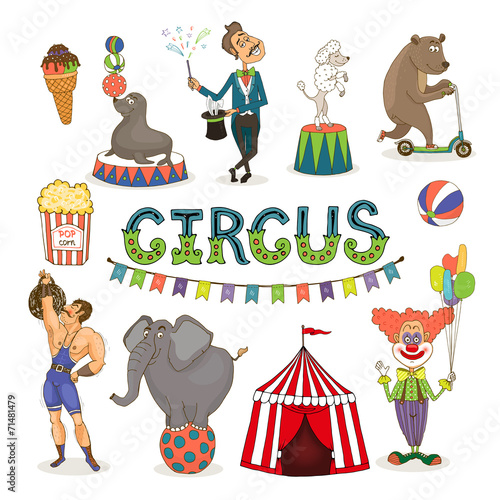 Vector circus  funfair and fairground icon set