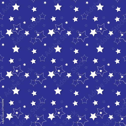 White Stars on a Blue Background. Seamless Pattern. Vector Illus