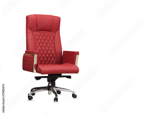 The office chair from red leather. Isolated