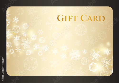 Cream christmas gift card with golden snowflakes