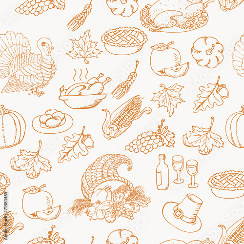 Thanksgiving seamless pattern sketch doodle on white background