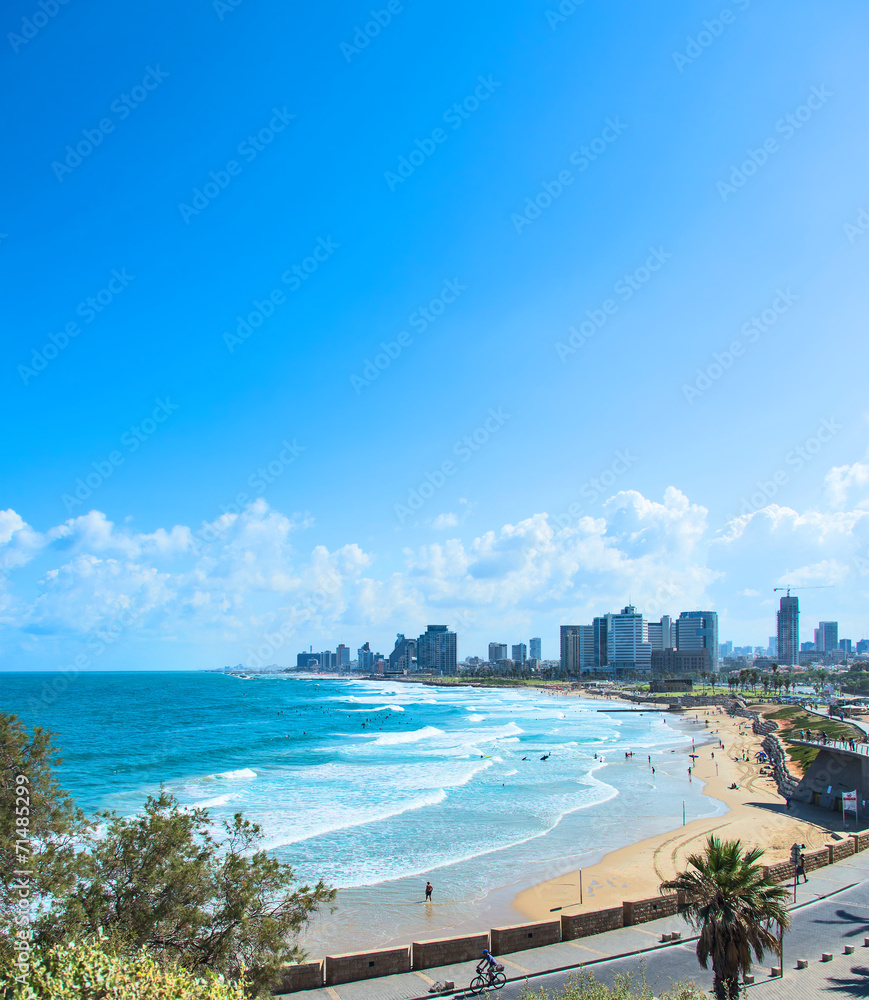 Tel Aviv beach with waves