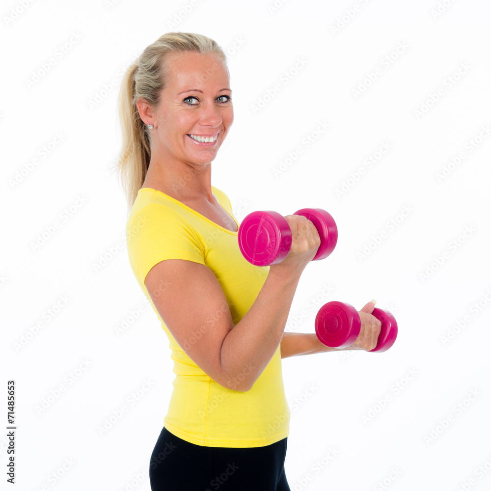 sportliche frau mit hanteln sportliche frau mit hanteln