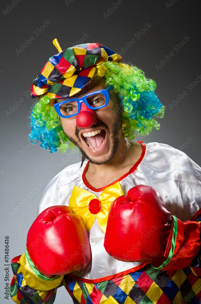 Funny clown with boxing gloves Funny clown with boxing gloves