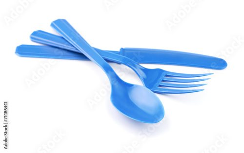 Blue disposable plastic cutlery