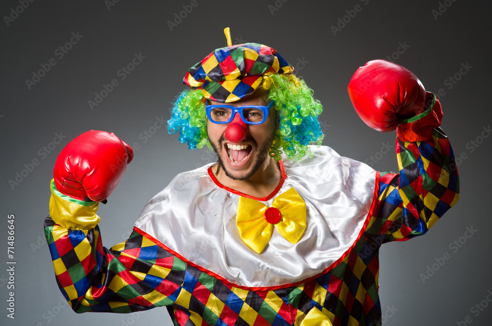 Funny clown with boxing gloves Funny clown with boxing gloves