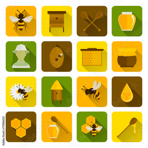Bee Honey Icons Flat