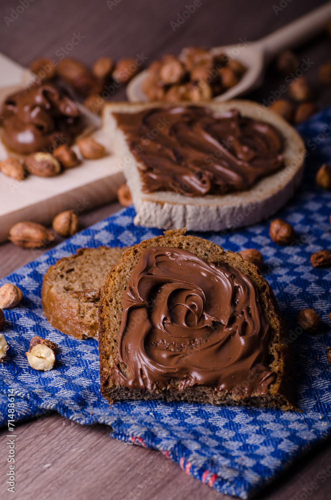 Healthy bread with Chocolate spread and nuts Healthy bread with Chocolate spread and nuts