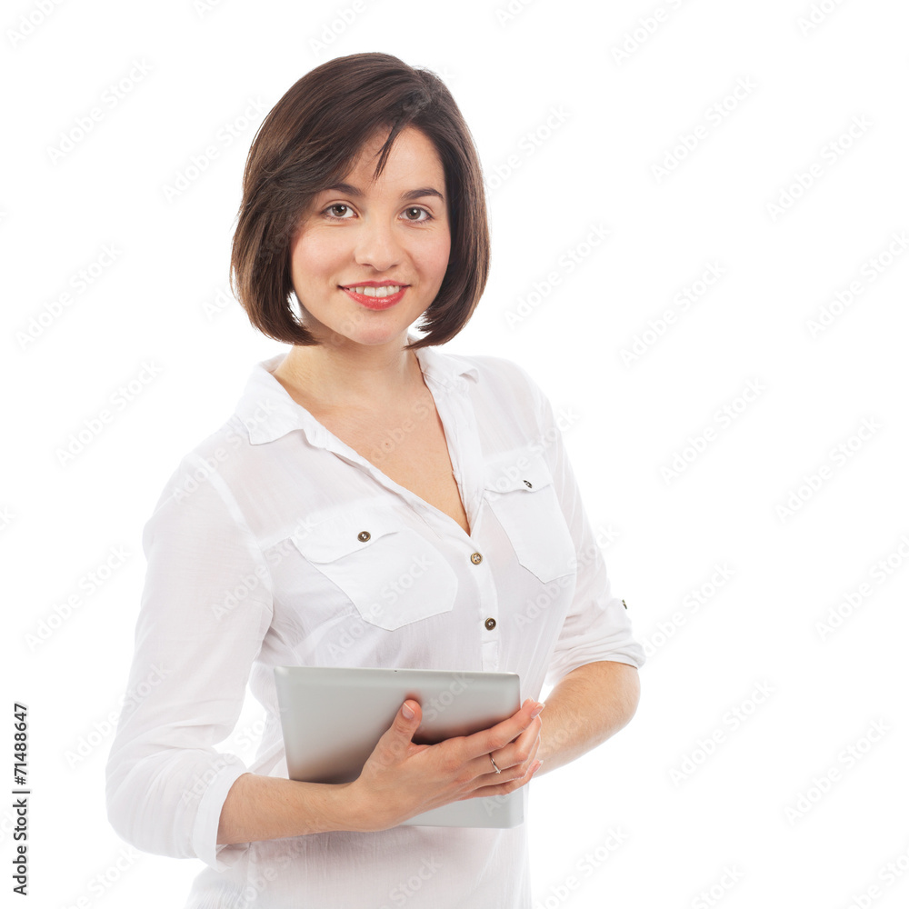 Pretty young woman using an electronic tablet Pretty young woman using an electronic tablet