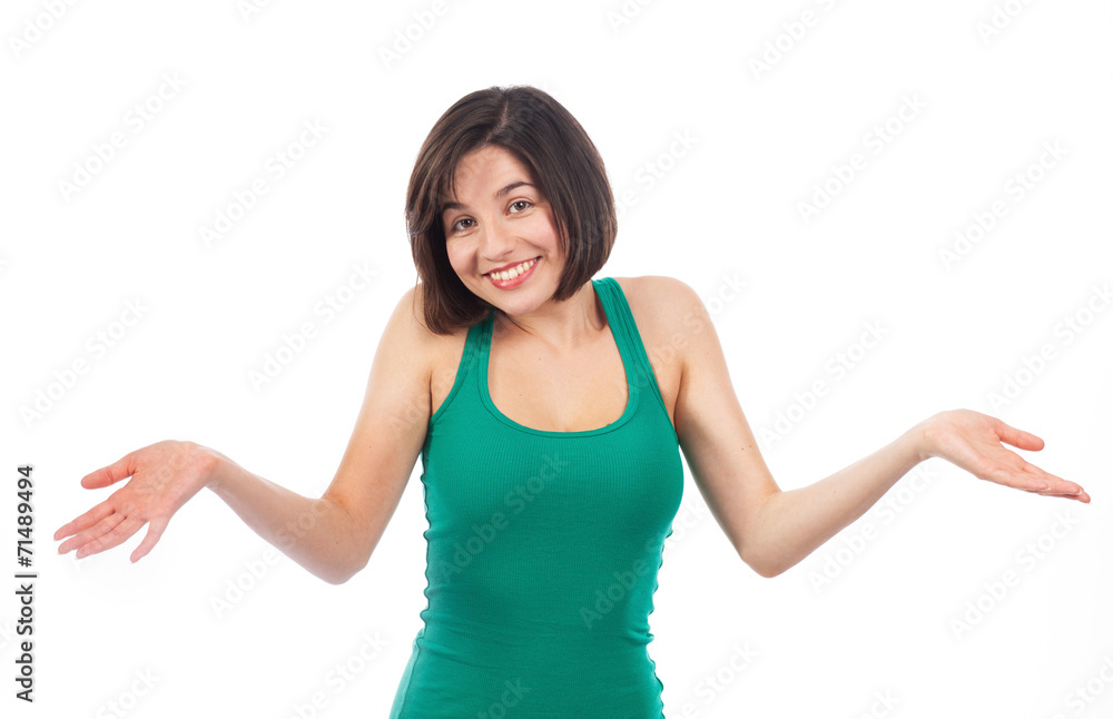 Shrugging woman in doubt Shrugging woman in doubt