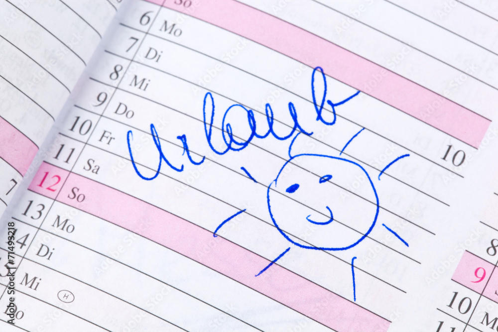 Eintrag im Kalender: Urlaub Stock-Foto | Adobe Stock