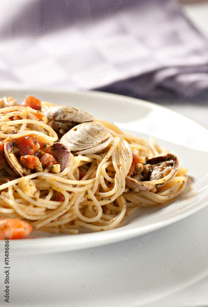Seafood spaghetti on a plate Seafood spaghetti on a plate
