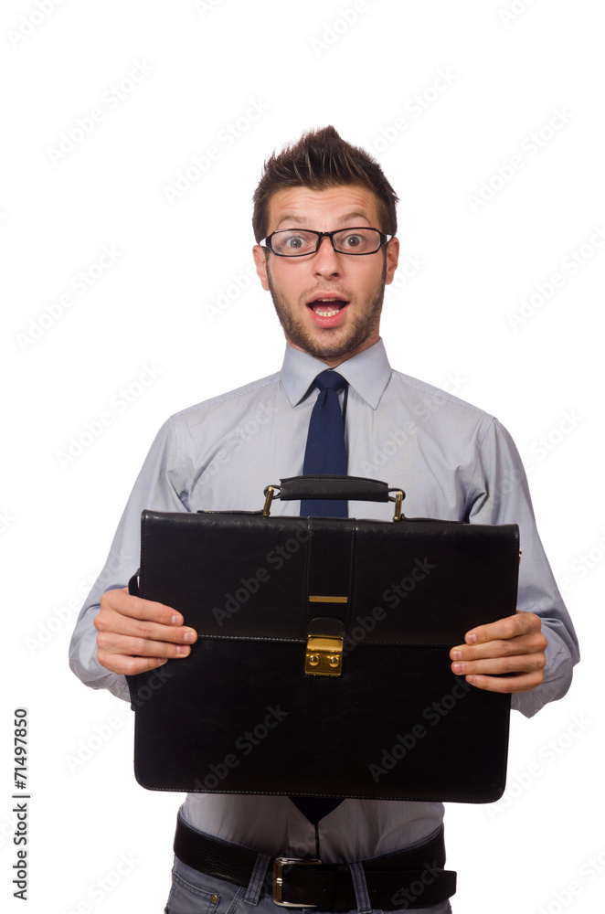 Funny young businessman isolated on white Funny young businessman isolated on white