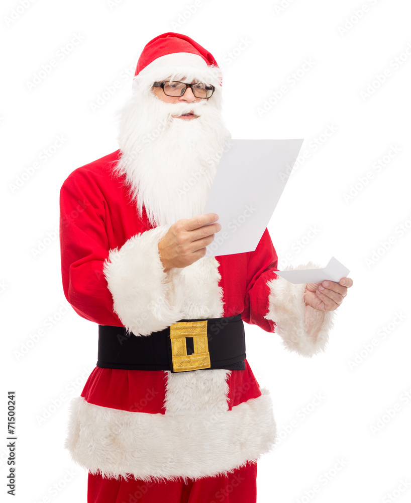 Naklejka premium man in costume of santa claus with letter