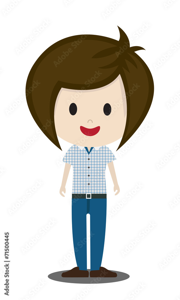 cute cartoon illustration of young people in stylish casual