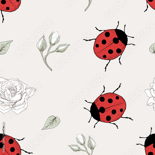 ladybug and rose seamless pattern © YvY_illustrations