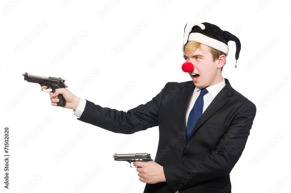 Businessman clown in funny concept isolated on white Businessman clown in funny concept isolated on white