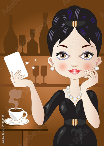 Caffe'-Elegant Woman with Card
