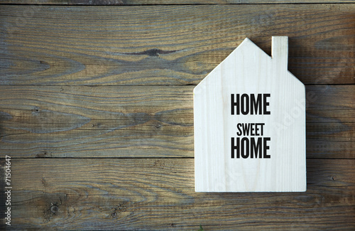 House Shaped Chalkboard sign Home sweet Home on rustic wood