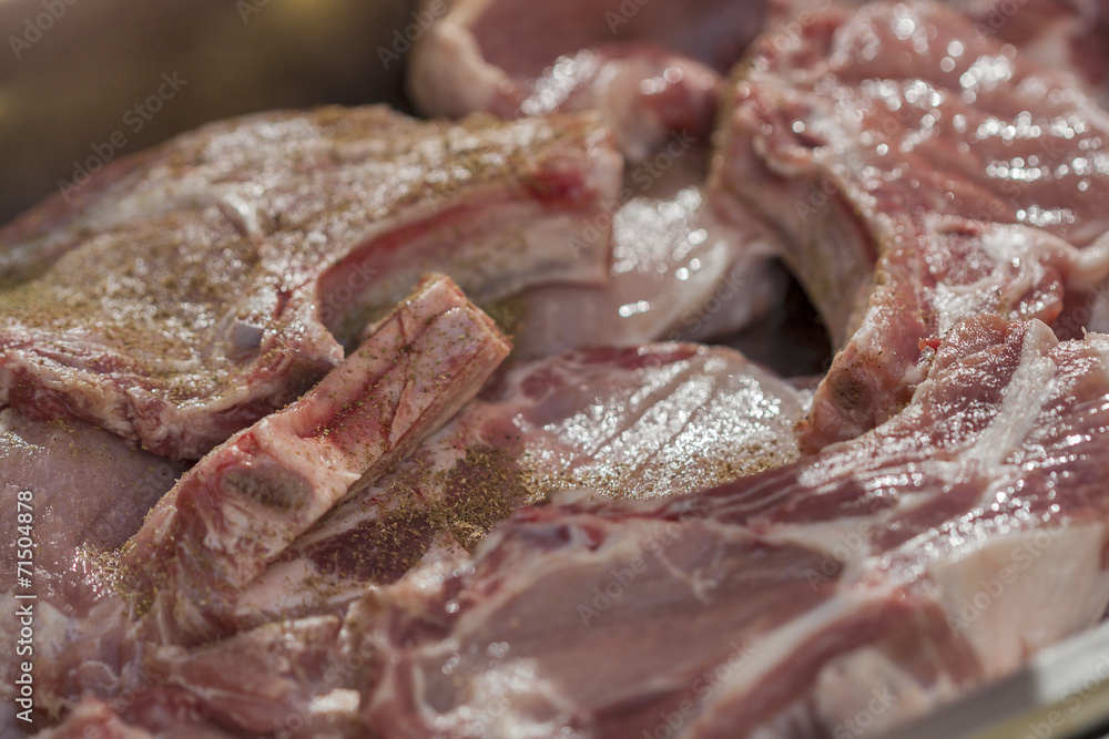 Raw sliced of pork meat background Raw sliced of pork meat background