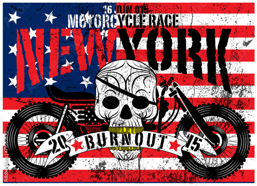 American Flag Skull Motorcycle Man T shirt Graphic