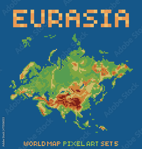 pixel art style illustration of eurasia physical world map photo