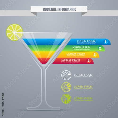 Cocktail concept infographic design template. Cocktail party or