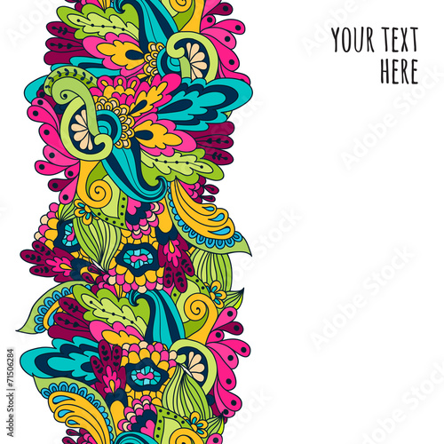Hand-drawn doodle waves floral pattern, abstract leaves and flow