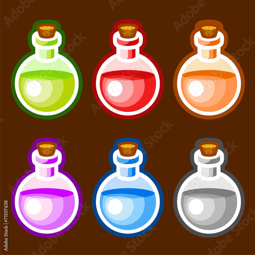 Round cartoon bottles liquids