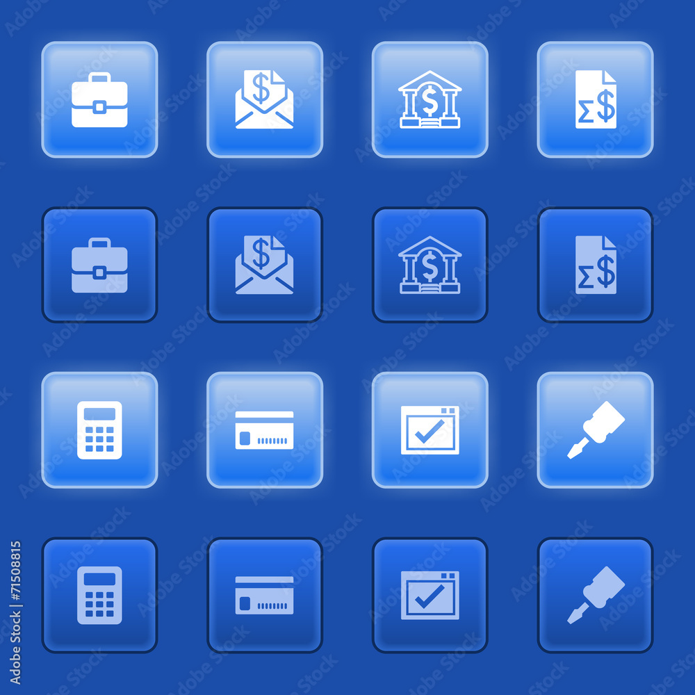 Banking icons for web on blue buttons. Banking icons for web on blue buttons.