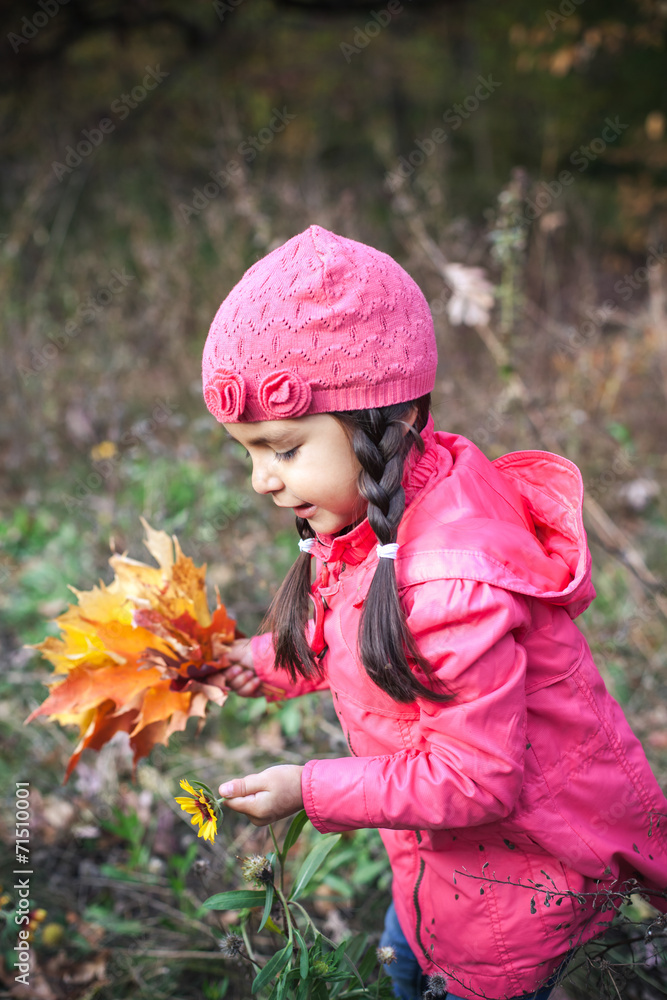 Little pretty girl with autumn leaves in an autumn park Little pretty girl with autumn leaves in an autumn park
