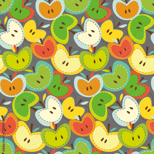 Seamless vector pattern with bright apples