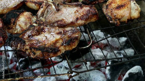 Flame Grilling Meat on a Fire - Close Up