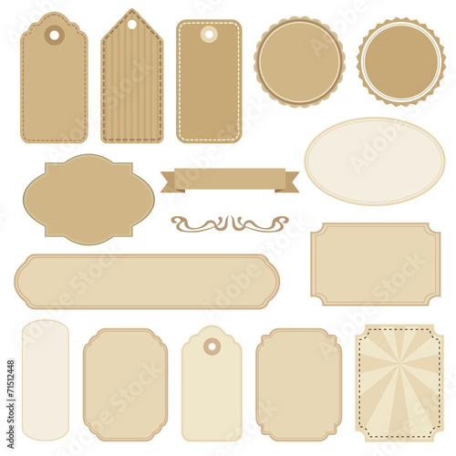 Set of blank vintage frames, tags and labels, vectors