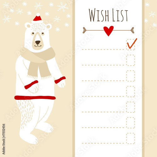 Cute christmas card,baby shower wish list with polar bear